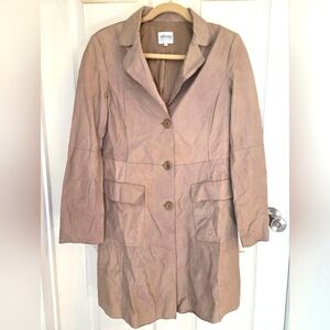 Armani Collezoni Sz 44 Patterned Super Soft Leather Beige Trench Coat